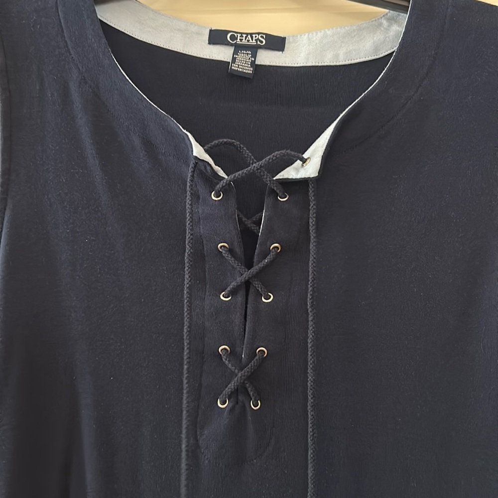 Navy. Lace up dress. Chaps. Size large.